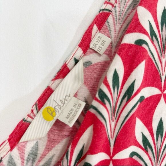 Boden Womens Effie Palm Print Stretch Jersey Dress Sleeveless US 8 Red White - Picture 6 of 10